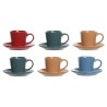 Lot de tasses avec soucoupes DKD Home Decor Jaune Bleu Rouge Vert Grès 180 ml 14 x 14 x 2 cm