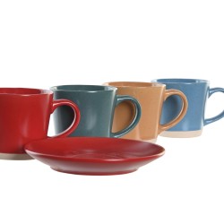 Juego de Tazas con Platos DKD Home Decor Amarillo Azul Rojo Verde Gres 180 ml 14 x 14 x 2 cm