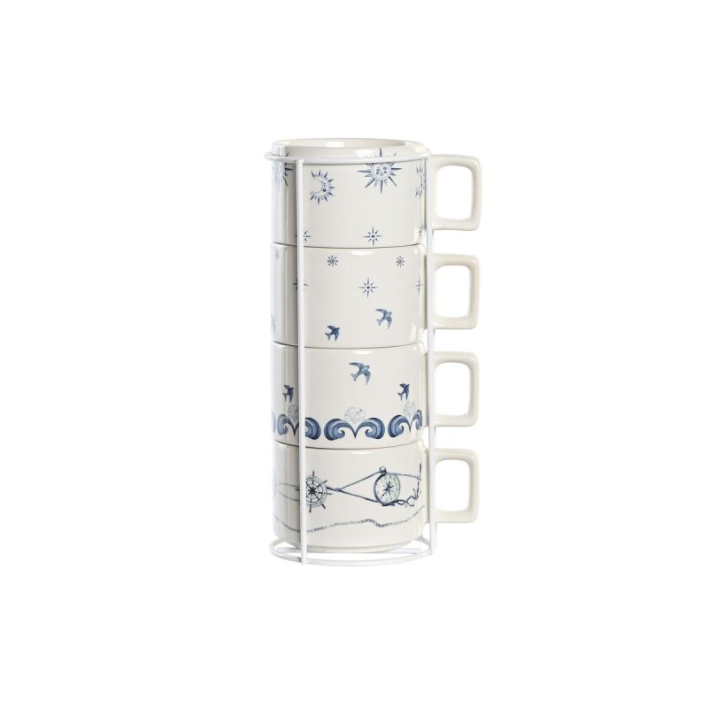 Ensemble de tasses à café DKD Home Decor Bleu Blanc Métal Dolomite 260 ml 4 Pièces