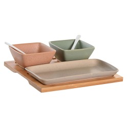 Set de Aperitivo DKD Home Decor 24 x 23,5 x 1,5 cm Porcelana Multicolor Bambú 6 Piezas Escandinavo