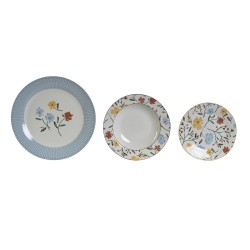 Tableware DKD Home Decor Blue White Porcelain Floral 27 x 27 x 3 cm 18 Pieces