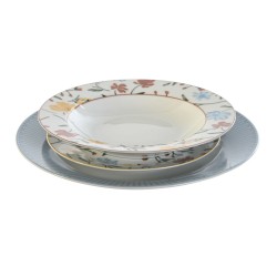 Assietes DKD Home Decor Floral Porcelaine Bleu Blanc 27 x 27 x 3 cm 18 Pièces