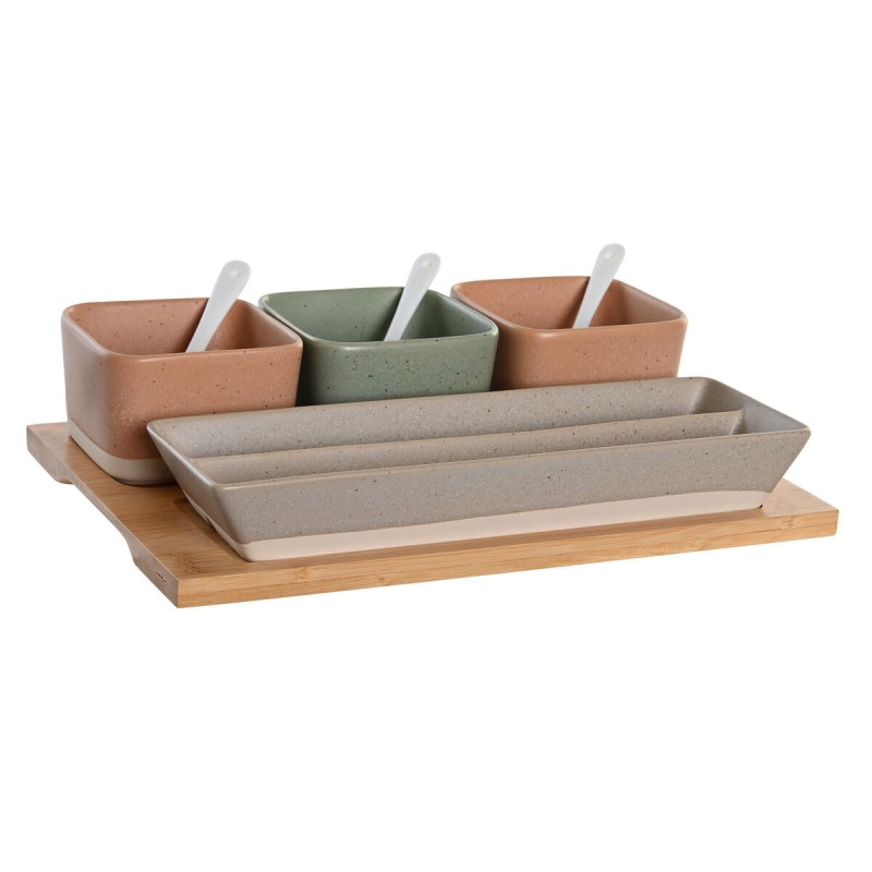 Set de Aperitivo DKD Home Decor 26 x 9 x 4 cm Porcelana Multicolor Bambú 8 Piezas Escandinavo