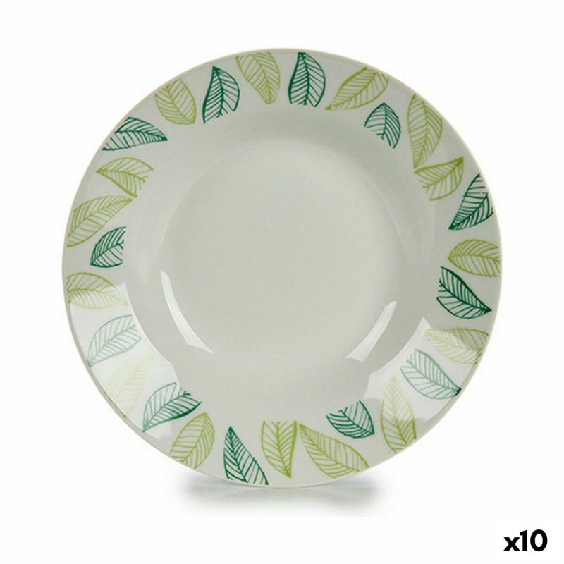 Assiette creuse Blanc Vert Ø 20,6 cm Volets Porcelaine (10 Unités)