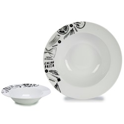 Plato para Pasta Blanco Negro Porcelana 30 x 7,5 x 30 cm (12 Unidades)