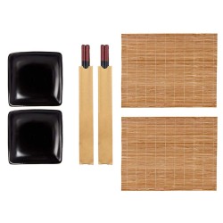 Sushi Set Black Ceramic Bamboo (6 Units)