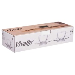 Taza con Plato Transparente Vidrio 85 ml (6 Unidades)