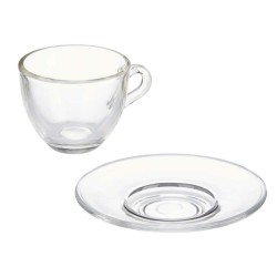 Taza con Plato Transparente Vidrio 85 ml (6 Unidades)