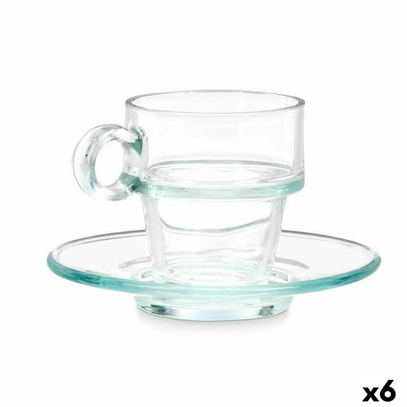 Taza con Plato Transparente Vidrio 90 ml (6 Unidades)