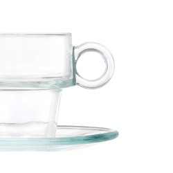 Taza con Plato Transparente Vidrio 90 ml (6 Unidades)