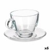 Taza con Plato Transparente Vidrio 170 ml (6 Unidades)