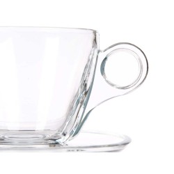 Taza con Plato Transparente Vidrio 170 ml (6 Unidades)