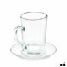 Taza con Plato Transparente Vidrio 200 ml (6 Unidades)