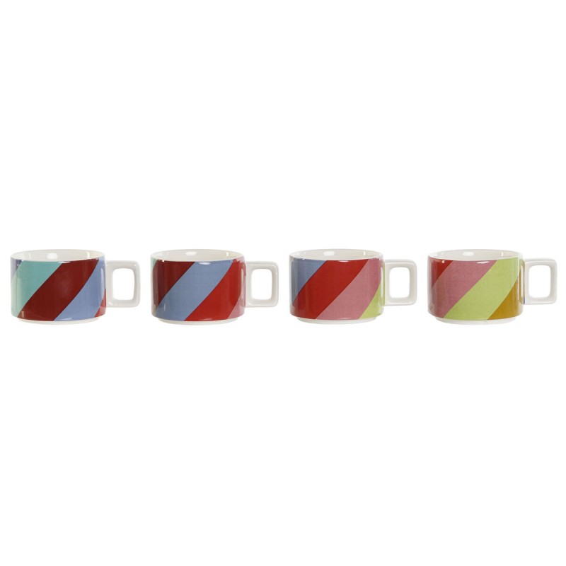 Juego de Tazas de Café DKD Home Decor Blanco Multicolor Marrón claro Metal Bambú Dolomita Moderno 260 ml