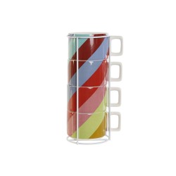 Juego de Tazas de Café DKD Home Decor Blanco Multicolor Marrón claro Metal Bambú Dolomita Moderno 260 ml