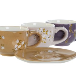 Piece Coffee Cup Set DKD Home Decor Yellow Pink Mustard Lilac Metal Dolomite 180 ml