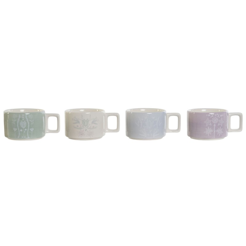 Piece Coffee Cup Set DKD Home Decor Green Sky blue Lilac Metal Bamboo Dolomite 260 ml