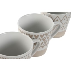 Juego de Tazas de Café Home ESPRIT Blanco Beige Gres 180 ml 4 Piezas