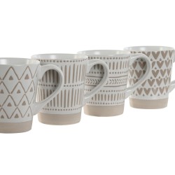 Ensemble de 4 mugs Home ESPRIT Blanc Beige Grès 360 ml 9 x 7 x 10,6 cm