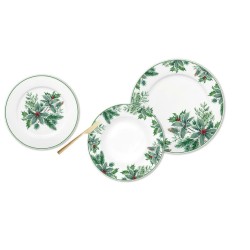 Vajilla DKD Home Decor Blanco Verde Porcelana Hoja de planta Navidad 27 x 27 x 2 cm 18 Piezas