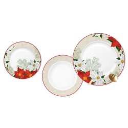 Assietes DKD Home Decor Rouge Beige Porcelaine Fleur Noël 18 Pièces 27 x 27 x 2 cm