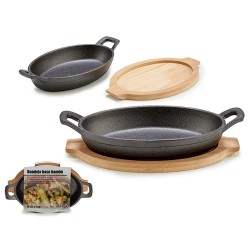 Casserole Dish for Serving Tapas Brown Grey Bamboo Forged steel 22,5 x 4,5 x 12,5 cm (12 Units)