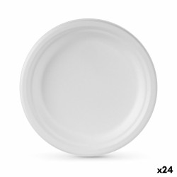 Set de Platos Algon Desechables Blanco Caña de Azúcar 22 cm (24 Unidades)