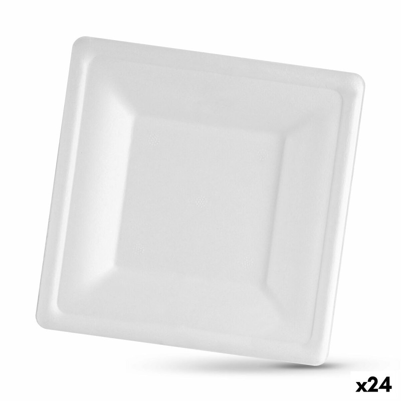 Service de vaisselle Algon Produits à usage unique Blanc Canne à sucre Carré 16 cm (24 Unités)