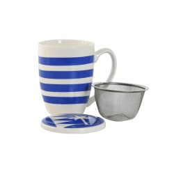 Taza con Filtro para Infusiones Home ESPRIT Azul Rojo Acero Inoxidable Porcelana 380 ml (4 Unidades)