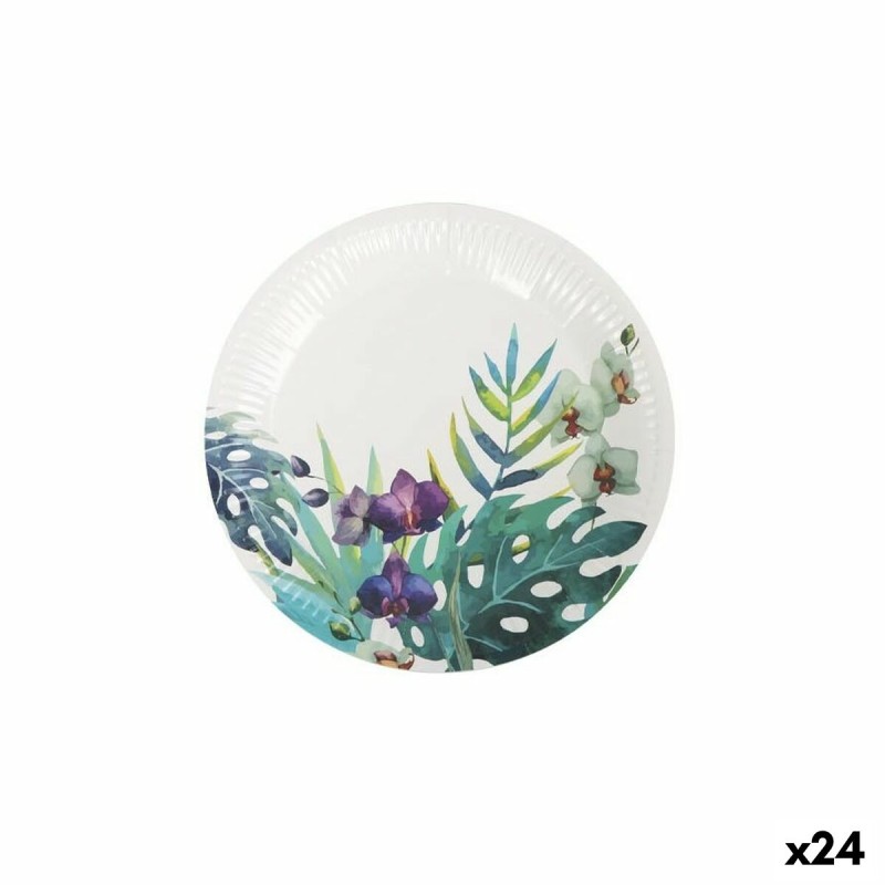 Set de Platos Algon Desechables Cartón Tropical 12 Piezas 18 cm (24 Unidades)