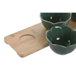 Set de Aperitivo Home ESPRIT Verde Verde oscuro Bambú Porcelana Tropical 4 Piezas 32 x 10 x 7 cm (2 Unidades)