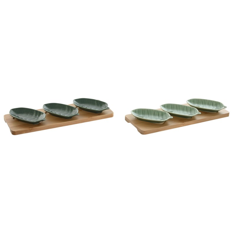 Set de Aperitivo Home ESPRIT Verde Verde oscuro Bambú Porcelana Tropical 4 Piezas 28,4 x 10,5 x 3 cm (2 Unidades)