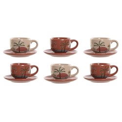 Juego de 6 Tazas con Plato Home ESPRIT Amarillo Beige Terracota Lila Metal Dolomita 180 ml