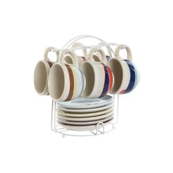 Juego de Tazas con Platos Home ESPRIT Azul Beige Metal Dolomita 180 ml 20 x 18 x 20 cm (2 Unidades)