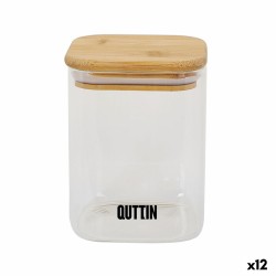 Recipiente Conservador de Alimentos Quttin Bambú Vidrio de Borosilicato 480 ml (12 Unidades)