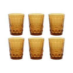 Set de Vasos Home ESPRIT Ambar Cristal Con relieve 240 ml (6 Unidades)