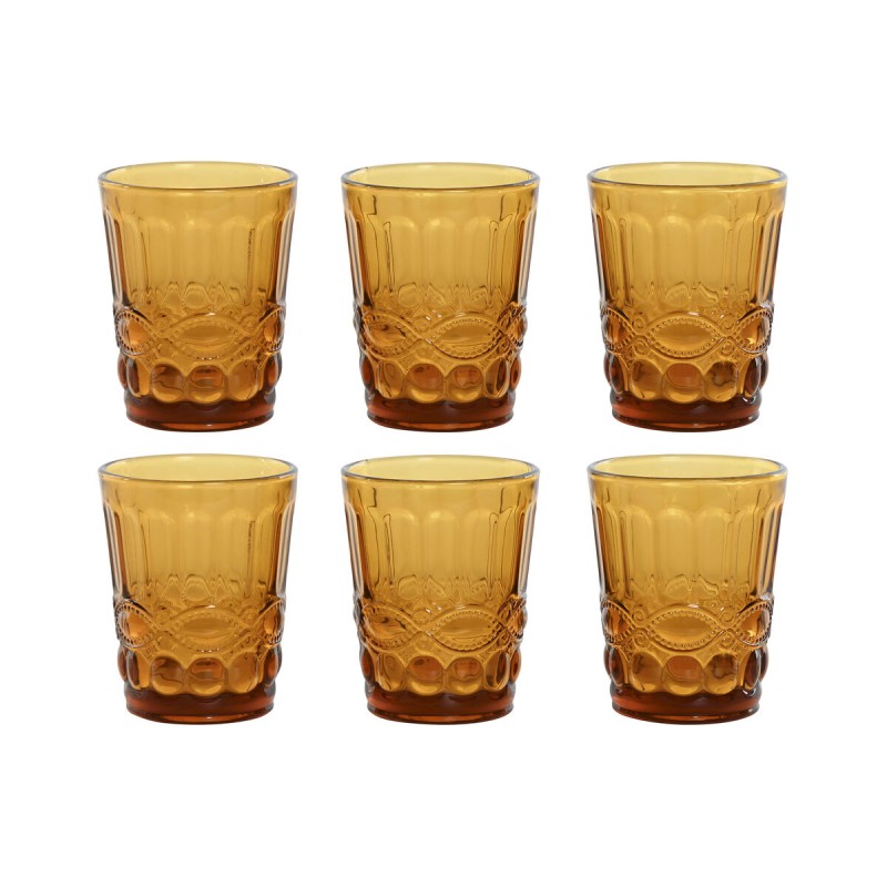 Set de Vasos Home ESPRIT Ambar Cristal Con relieve 240 ml (6 Unidades)