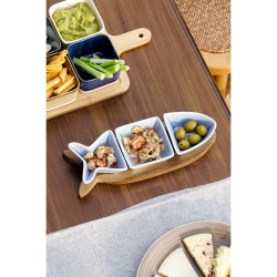 Set de Aperitivo Home ESPRIT Azul Azul marino Porcelana Acacia Pez Mediterráneo 28 x 9,7 x 1,3 cm 4 Piezas