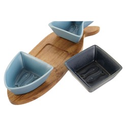 Ensemble à apértif Home ESPRIT Bleu Blue marine Porcelaine Acacia Poisson méditerranéen 28 x 9,7 x 1,3 cm 4 Pièces