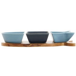 Ensemble à apértif Home ESPRIT Bleu Blue marine Porcelaine Acacia Poisson méditerranéen 28 x 9,7 x 1,3 cm 4 Pièces