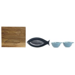 Set de Aperitivo Home ESPRIT Azul Azul cielo Porcelana Acacia Mediterráneo Peces 19,5 x 16,5 x 1,3 cm 4 Piezas