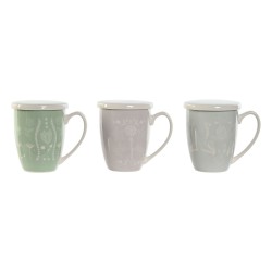 Tasse avec filtre pour infusions DKD Home Decor Bleu Vert Rose clair Acier inoxydable Porcelaine 380 ml (3 Unités)