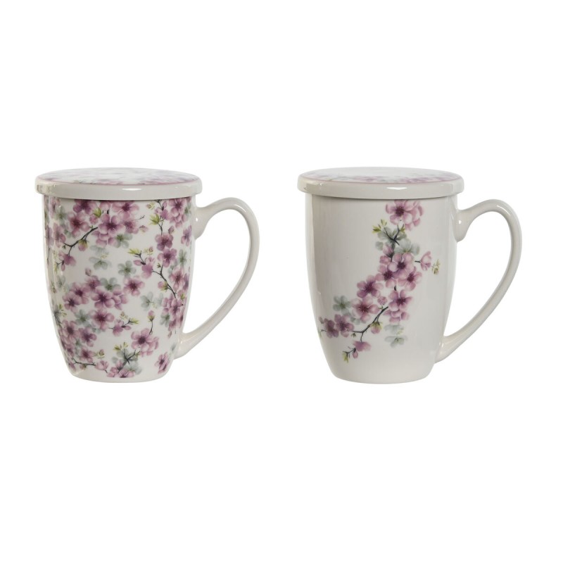 Taza con Filtro para Infusiones Home ESPRIT Azul Blanco Rosa Acero Inoxidable Porcelana 380 ml (2 Unidades)