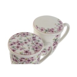 Taza con Filtro para Infusiones Home ESPRIT Azul Blanco Rosa Acero Inoxidable Porcelana 380 ml (2 Unidades)