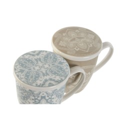 Taza con Filtro para Infusiones Home ESPRIT Azul Beige Acero Inoxidable Porcelana 380 ml (2 Unidades)