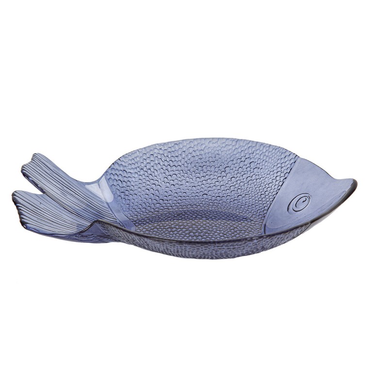 Decorative Plate Romimex Blue Glass Fish 34 x 5 x 25 cm