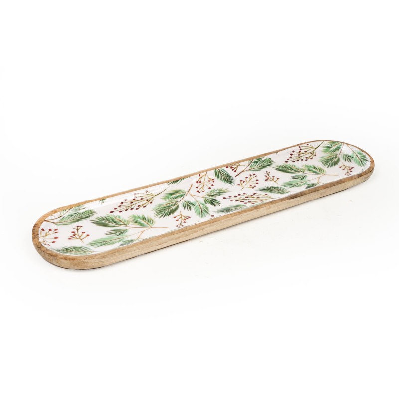 Snack tray Romimex White Green Mango wood Oval Sheets 50 x 2 x 12 cm