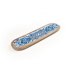 Snack tray Romimex Blue White Mango wood Oval 40 x 2 x 10 cm