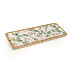 Bandeja de Aperitivos Romimex Blanco Verde Madera de mango Rectangular Hojas 42 x 2 x 16 cm