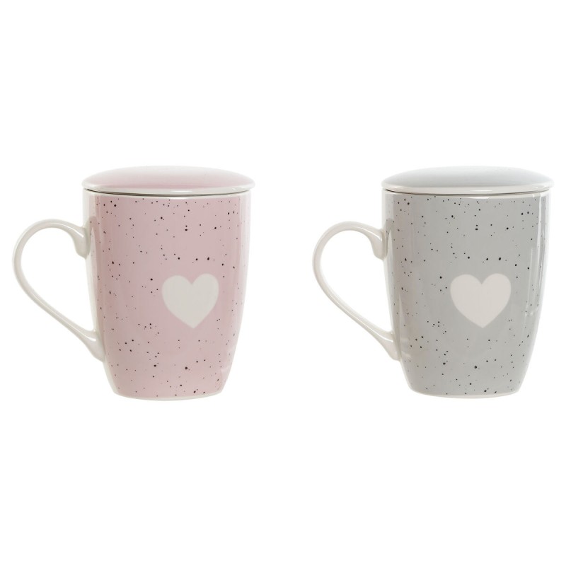 Tasse avec filtre pour infusions Home ESPRIT Gris Rose 340 ml (2 Unités)